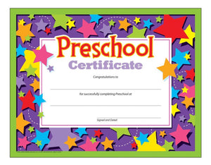 Awards: Preschool Certificate, stars