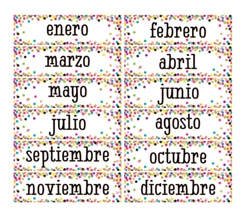 Calendar Months: Confetti Spanish