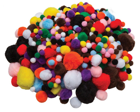 Pom Poms: assorted sizes-primary, 100 count