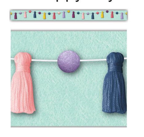 Border: Oh Happy Day Pom-Poms and Tassel (ROLLED/ 50 feet)