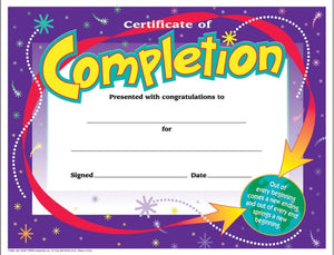 Awards: Certificate of Completion, Stars