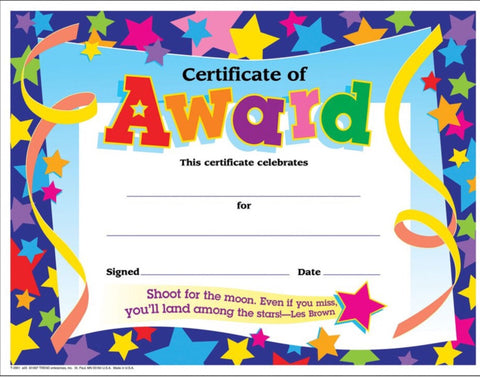Awards: Certificate of Award, Colorful Stars